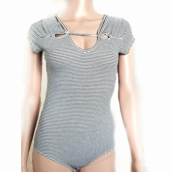 Abound | Black & White Striped Bodysuit - Picture 1 of 6